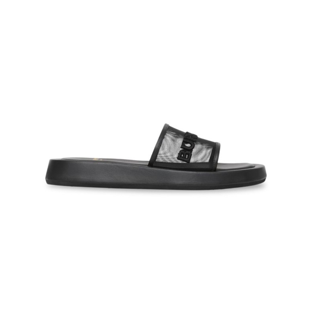 Burberry Black Slide Sandals with Embossed Logo - Picture 2 of 5